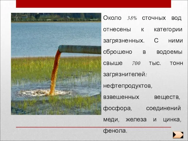 Около 38% сточных вод отнесены к категории загрязненных. С ними сброшено в