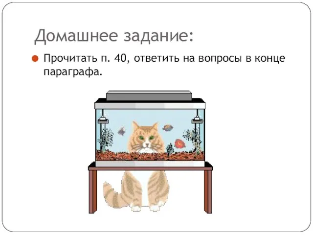 Домашнее задание: Прочитать п. 40, ответить на вопросы в конце параграфа.