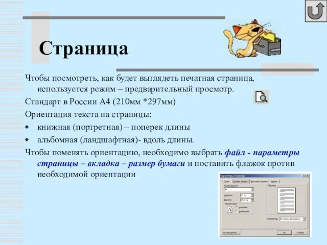 Страница Чтобы посмотреть, как будет выглядеть печатная страница, используется режим – предварительный