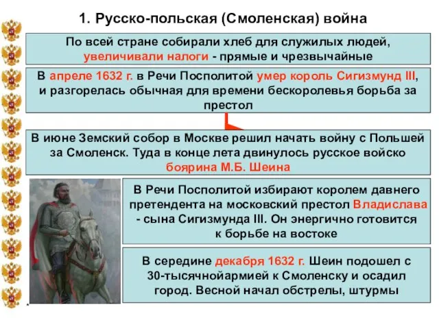 * 1. Русско-польская (Смоленская) война По всей стране собирали хлеб для служилых