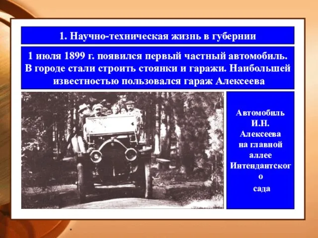 * 1. Научно-техническая жизнь в губернии 1 июля 1899 г. появился первый