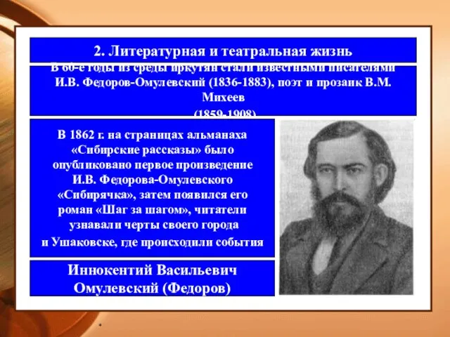 * 2. Литературная и театральная жизнь В 60-е годы из среды иркутян