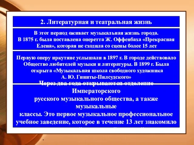 * 2. Литературная и театральная жизнь В этот период оживает музыкальная жизнь