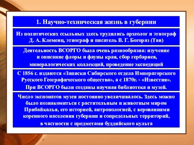 * 1. Научно-техническая жизнь в губернии Из политических ссыльных здесь трудились археолог