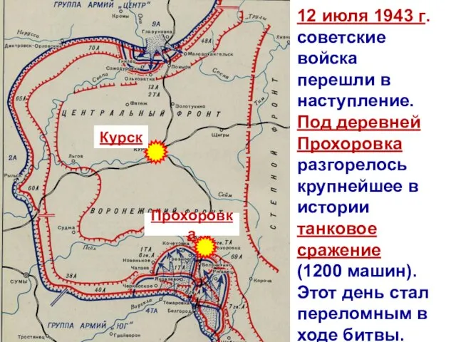 Прохоровка Курск 12 июля 1943 г. советские войска перешли в наступление. Под