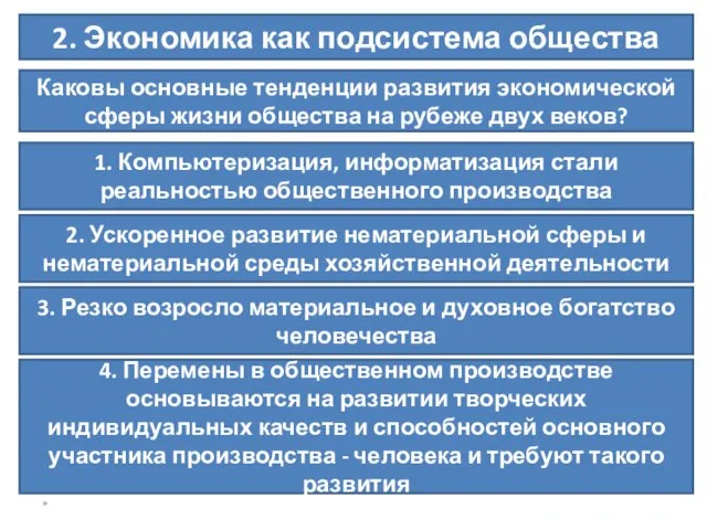 * 2. Экономика как подсистема общества Каковы основные тенденции развития экономической сферы