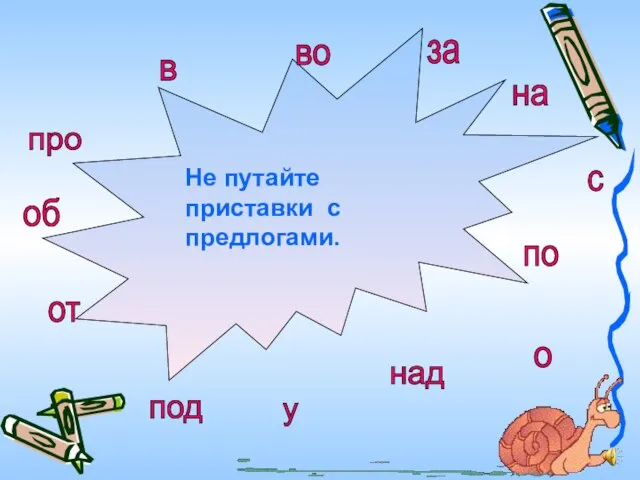 Не путайте приставки с предлогами. в во за на над по под