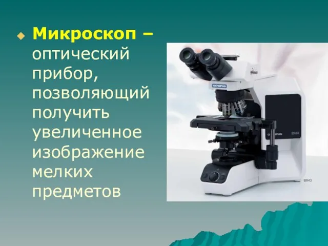 Микроскоп – оптический прибор, позволяющий получить увеличенное изображение мелких предметов