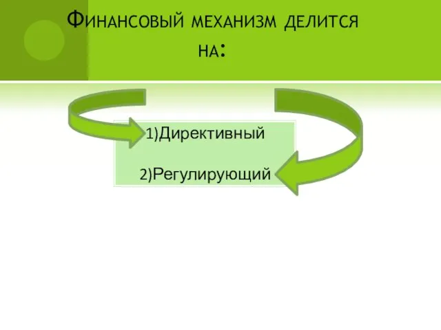 Финансовый механизм делится на: 1)Директивный 2)Регулирующий