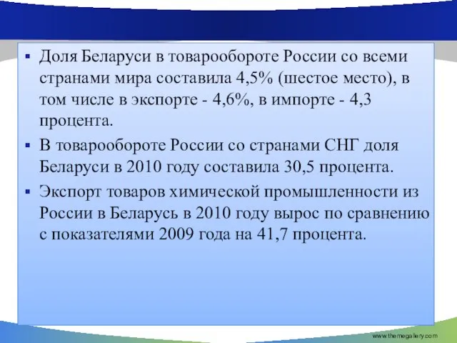 Доля Беларуси в товарообороте России со всеми странами мира составила 4,5% (шестое