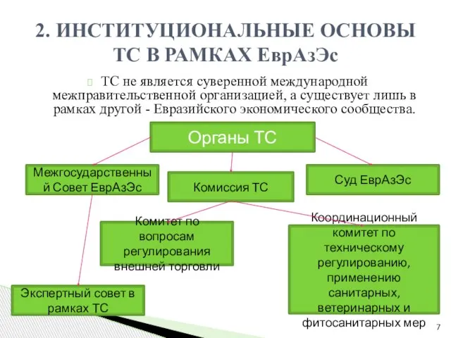 ТС не является суверенной международной межправительственной организацией, а существует лишь в рамках