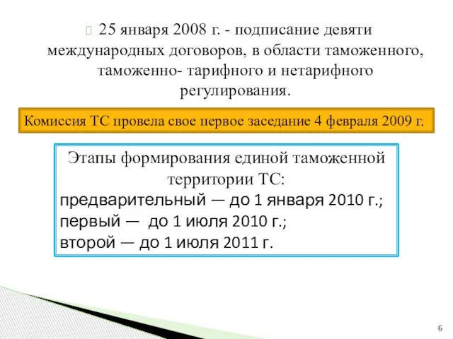 25 января 2008 г. - подписание девяти международных договоров, в области таможенного,