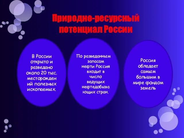 Природно-ресурсный потенциал России В России открыто и разведано около 20 тыс. месторождений