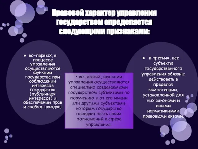 во-первых, в процессе управления осуществляются функции государства при соблюдении интересов государства (публичных