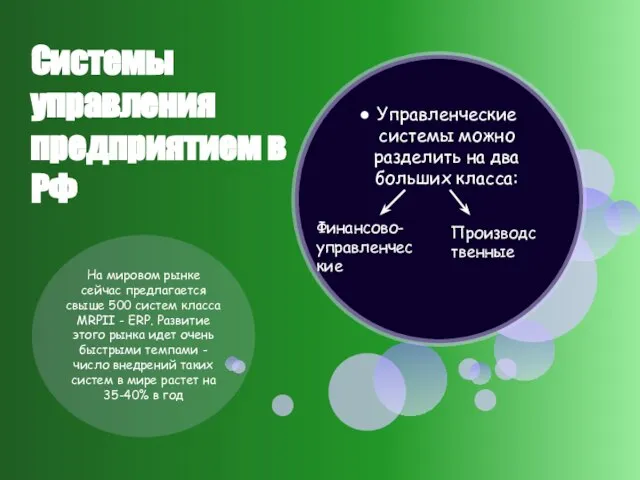 Системы управления предприятием в РФ Управленческие системы можно разделить на два больших