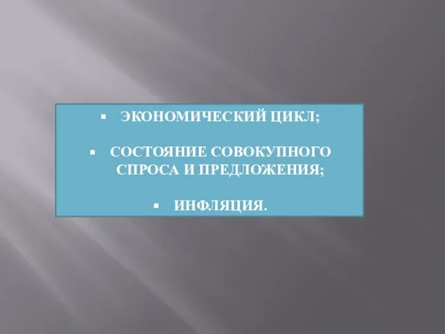 ЭКОНОМИЧЕСКИЙ ЦИКЛ; СОСТОЯНИЕ СОВОКУПНОГО СПРОСА И ПРЕДЛОЖЕНИЯ; ИНФЛЯЦИЯ.