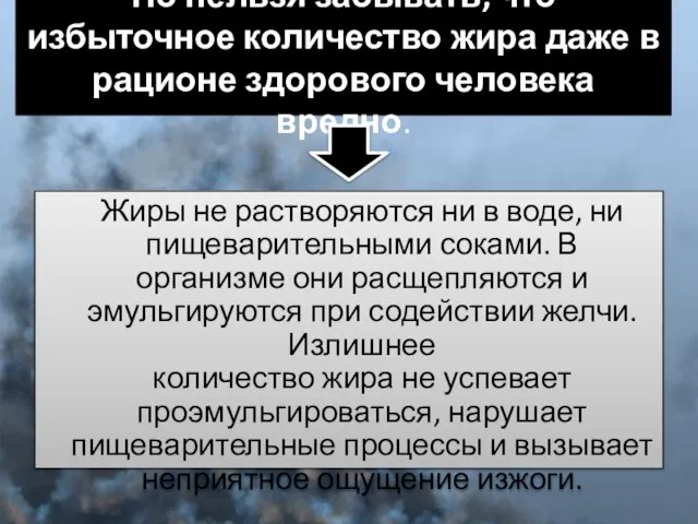 Но нельзя забывать, что избыточное количество жира даже в рационе здорового человека