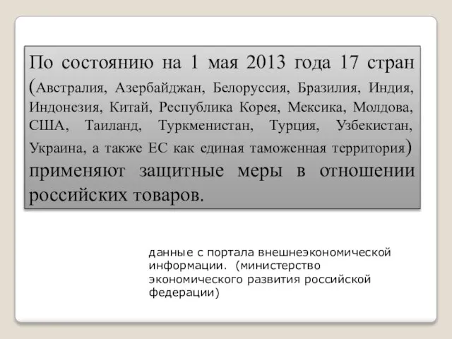 По состоянию на 1 мая 2013 года 17 стран (Австралия, Азербайджан, Белоруссия,