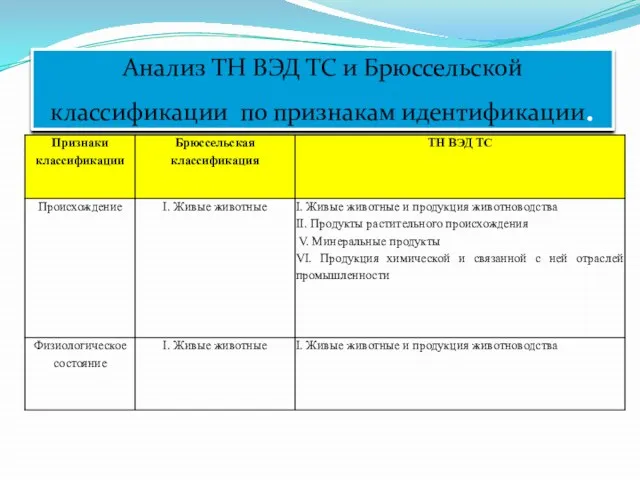 Анализ ТН ВЭД ТС и Брюссельской классификации по признакам идентификации.