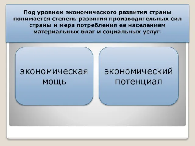 Под уровнем экономического развития страны понимается степень развития производительных сил страны и