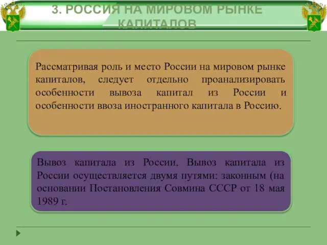 3. РОССИЯ НА МИРОВОМ РЫНКЕ КАПИТАЛОВ Вывоз капитала из России. Вывоз капитала