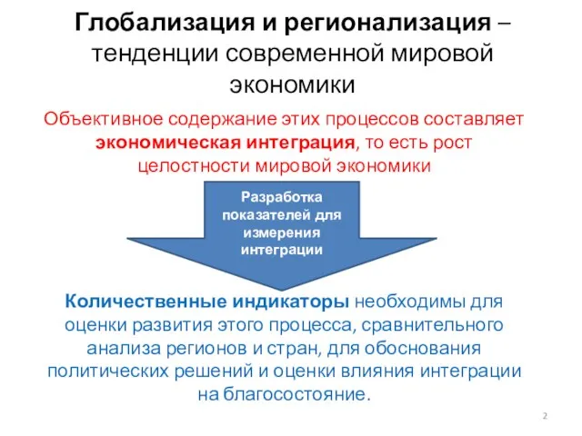 Глобализация и регионализация – тенденции современной мировой экономики Объективное содержание этих процессов