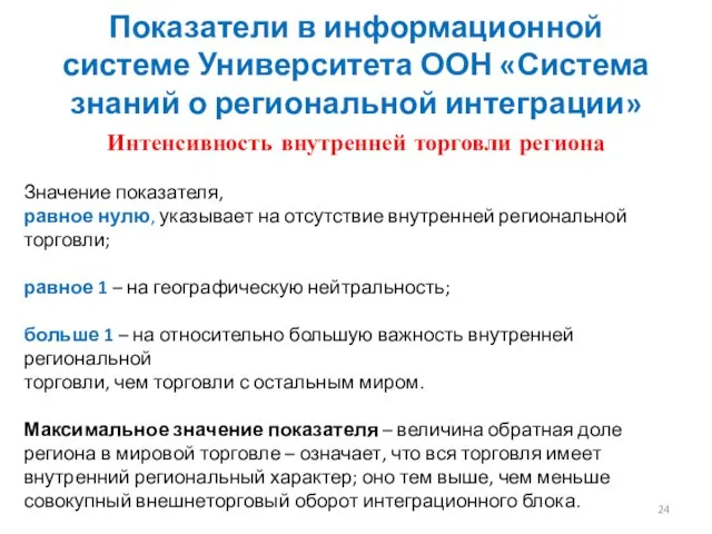 Интенсивность внутренней торговли региона Значение показателя, равное нулю, указывает на отсутствие внутренней