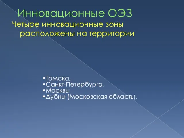 Инновационные ОЭЗ Четыре инновационные зоны расположены на территории