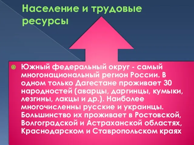 Население и трудовые ресурсы Южный федеральный округ - самый многонациональный регион России.