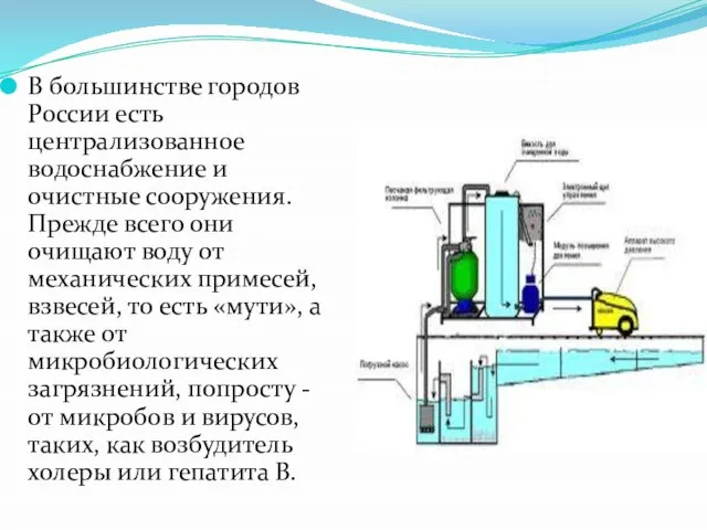 В большинстве городов России есть централизованное водоснабжение и очистные сооружения. Прежде всего