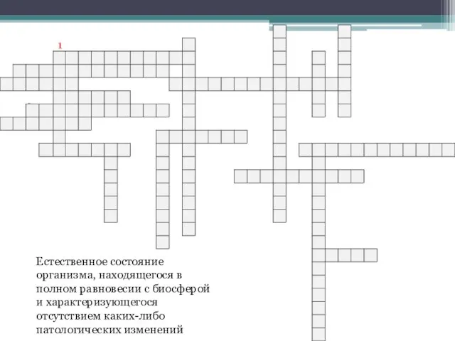 1 Естественное состояние организма, находящегося в полном равновесии с биосферой и характеризующегося отсутствием каких-либо патологических изменений