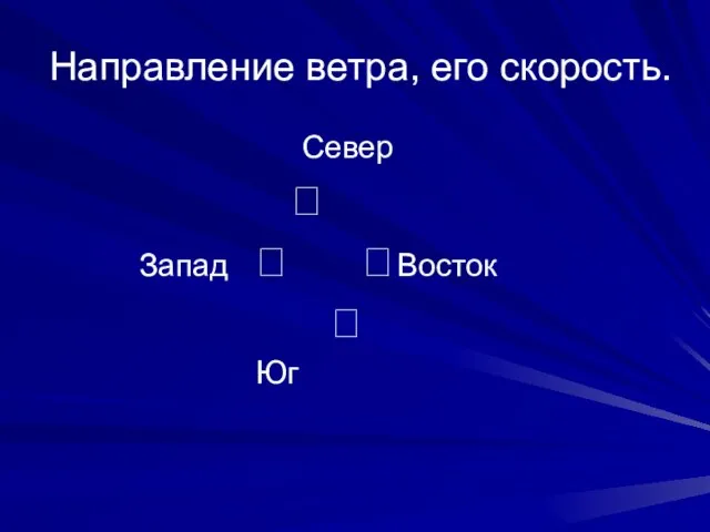 Направление ветра, его скорость. Север ? Запад ? ? Восток ? Юг