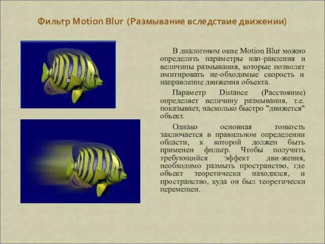 Фильтр Motion Blur (Размывание вследствие движении) В диалоговом окне Motion Blur можно