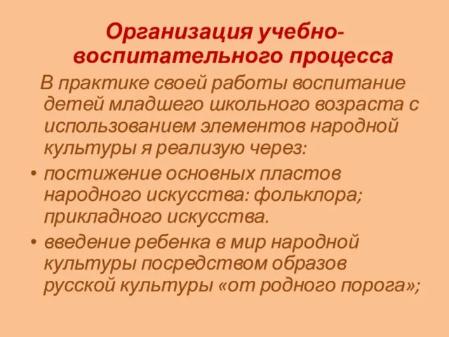 Организация учебно-воспитательного процесса В практике своей работы воспитание детей младшего школьного возраста