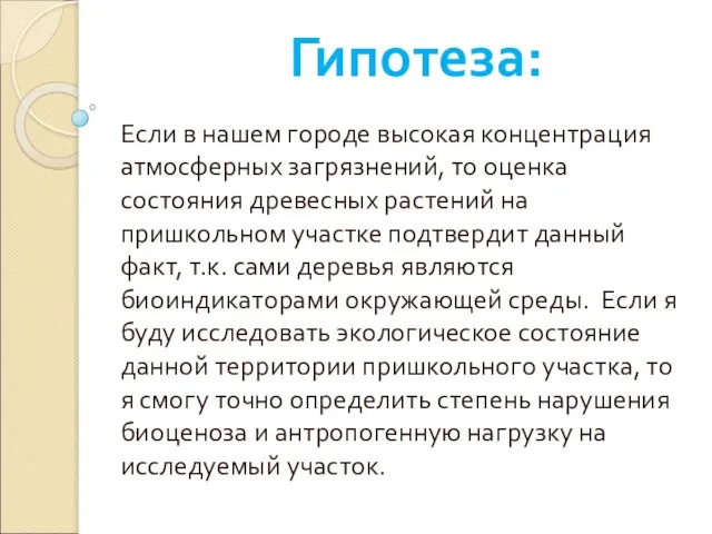 Гипотеза: Если в нашем городе высокая концентрация атмосферных загрязнений, то оценка состояния