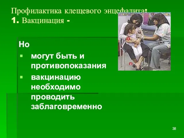 Профилактика клещевого энцефалита: 1. Вакцинация - Но могут быть и противопоказания вакцинацию необходимо проводить заблаговременно