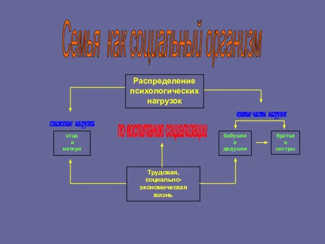 снижение нагрузки отца и матери взятие части нагрузок Распределение психологических нагрузок Трудовая,