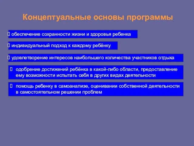 Концептуальные основы программы обеспечение сохранности жизни и здоровья ребенка индивидуальный подход к