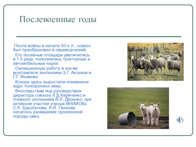 Послевоенные годы После войны в начале 50-х гг., совхоз был преобразован в