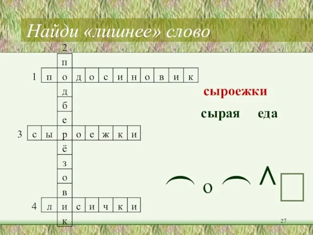 Найди «лишнее» слово сырая еда сыроежки