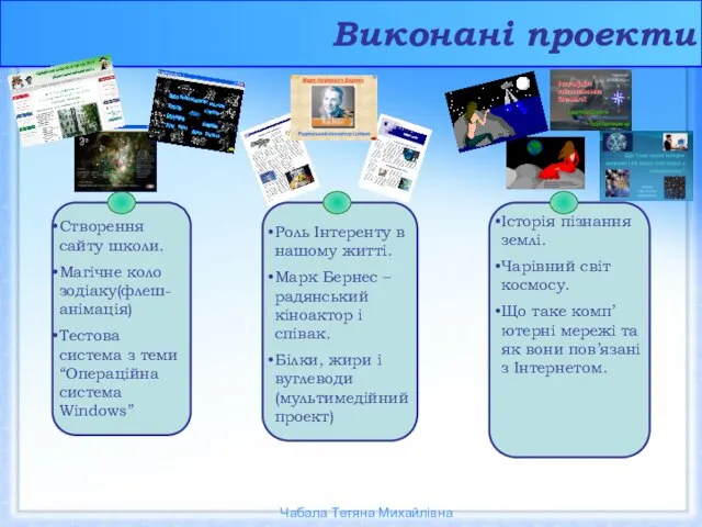 Виконані проекти Створення сайту школи. Магічне коло зодіаку(флеш-анімація) Тестова система з теми