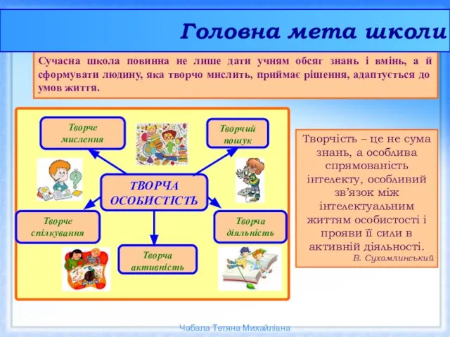 Творчість – це не сума знань, а особлива спрямованість інтелекту, особливий зв’язок