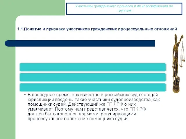 Участники гражданского процесса и их классификация по группам 1.1.Понятие и признаки участников гражданских процессуальных отношений