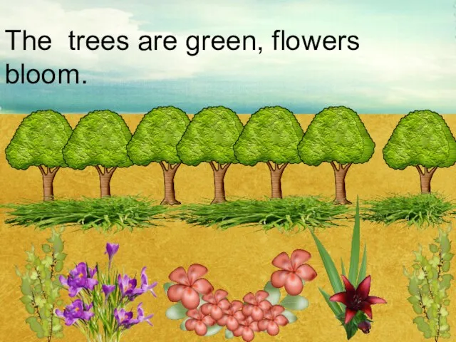 Trees are green, flowers bloom. The trees are green, flowers bloom.