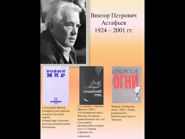 Виктор Петрович Астафьев 1924 – 2001 гг. 1-ое издание Виктор Астафьев успел