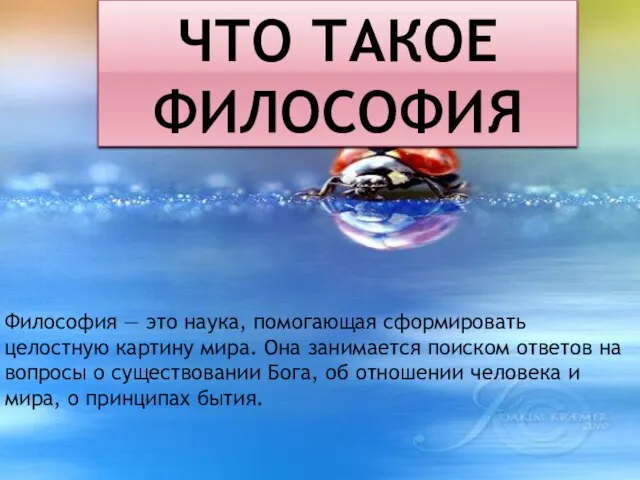 Что такое философия Философия — это наука, помогающая сформировать целостную картину мира.