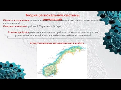 Теория региональной системы инноваций Область исследования: промышленные районы Норвегии в качестве источника