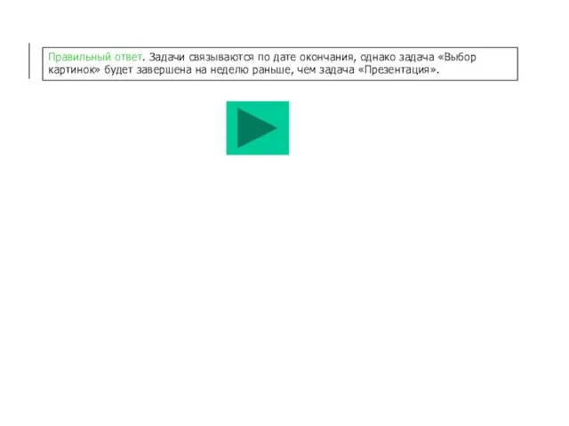 Правильный ответ. Задачи связываются по дате окончания, однако задача «Выбор картинок» будет