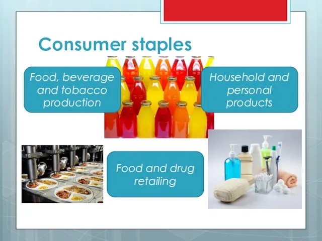 Consumer staples Food and drug retailing Food, beverage and tobacco production Household and personal products