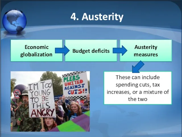 4. Austerity Economic globalization Budget deficits Austerity measures These can include spending
